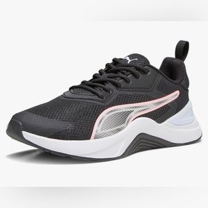 New size 6.5 Women’s Puma Infusion, black, icy blue, and coral